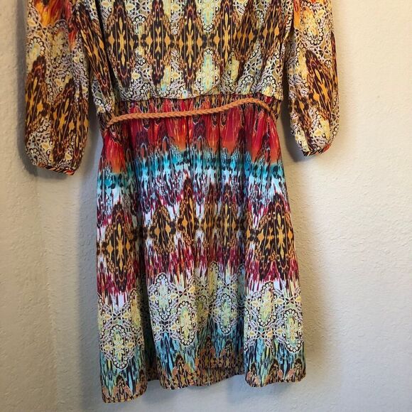 I.N. Studio Women's Sheer Dress Size 14 Ethnic Print Retro 70s Style Boho Chic - Picture 9 of 12
